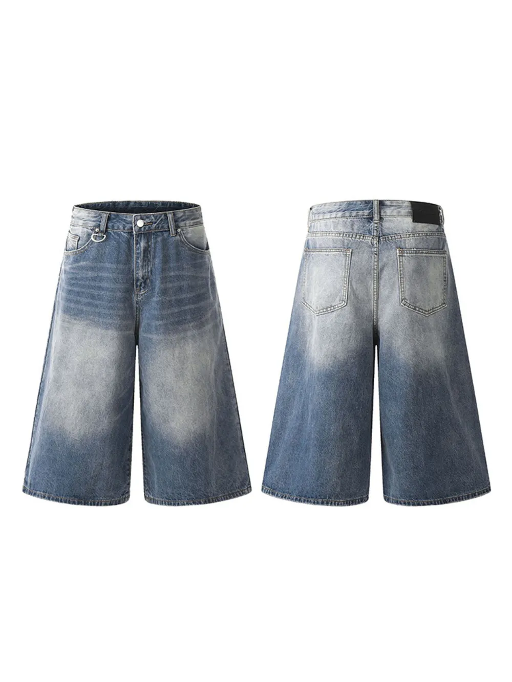 Men's Vintage Washed Wide Leg Denim Shorts, image 2