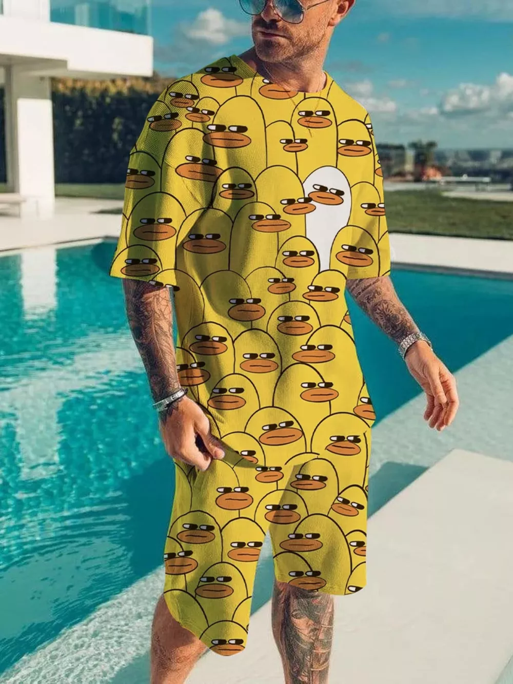 Men's Full Size Printed Short Sleeve Tee and Shorts Plus Size, image 3