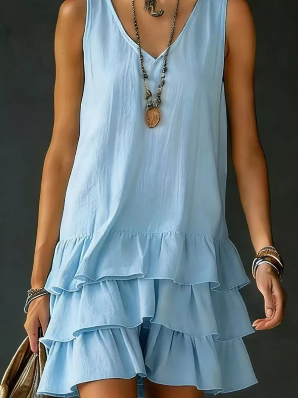 Full Size Ruffled Hem V-Neck Sleeveless Dress Plus Size, image 3