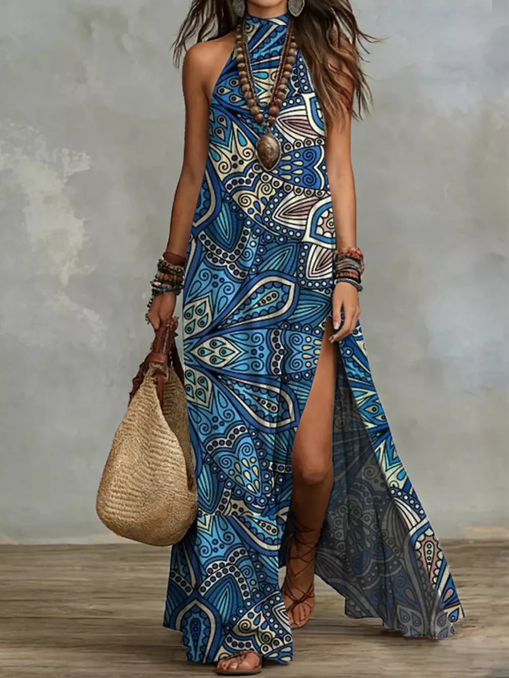 Printed Sleeveless Maxi Dress