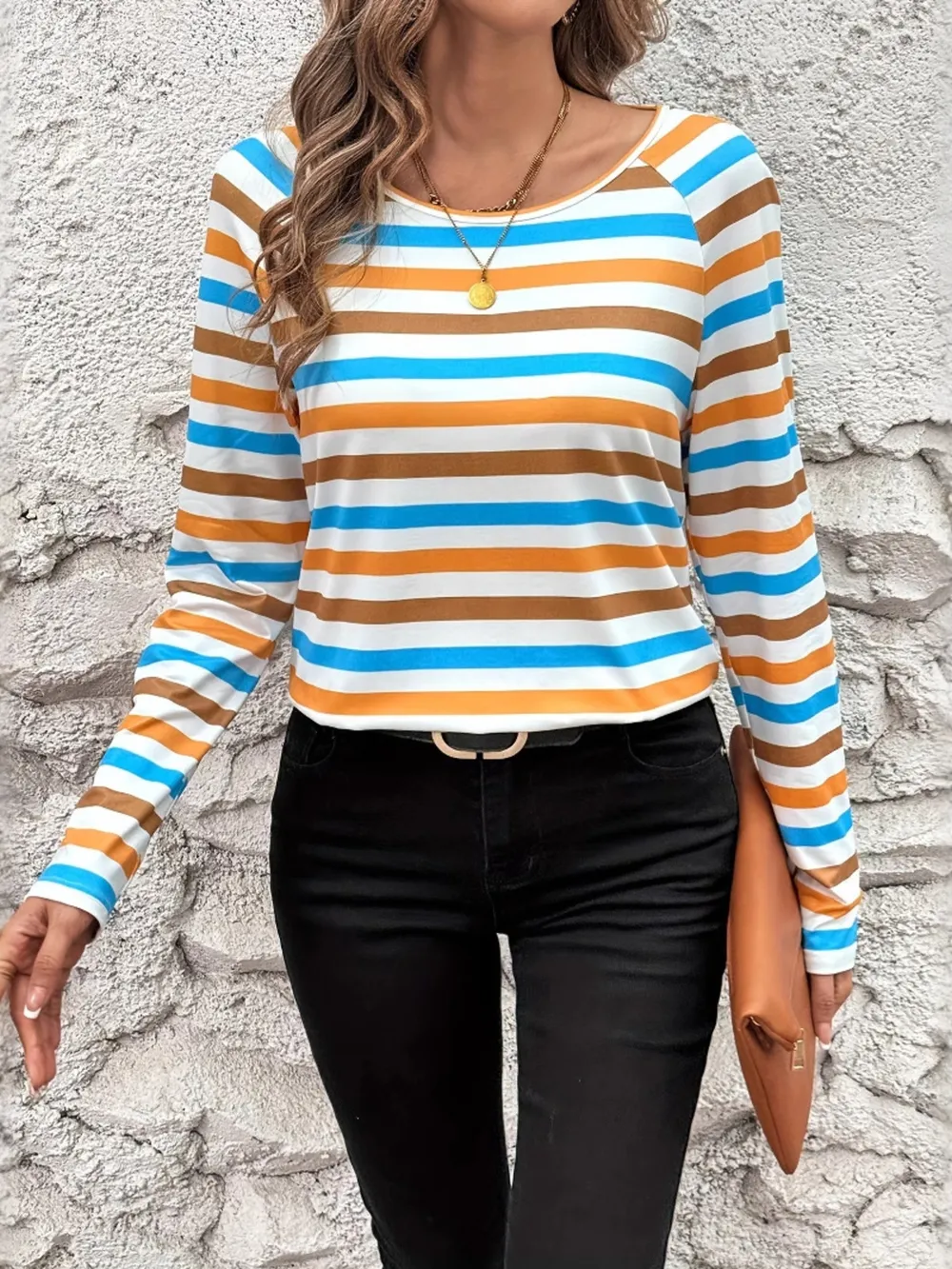 Full Size Striped Long Sleeve Casual Top Plus Size, image 9
