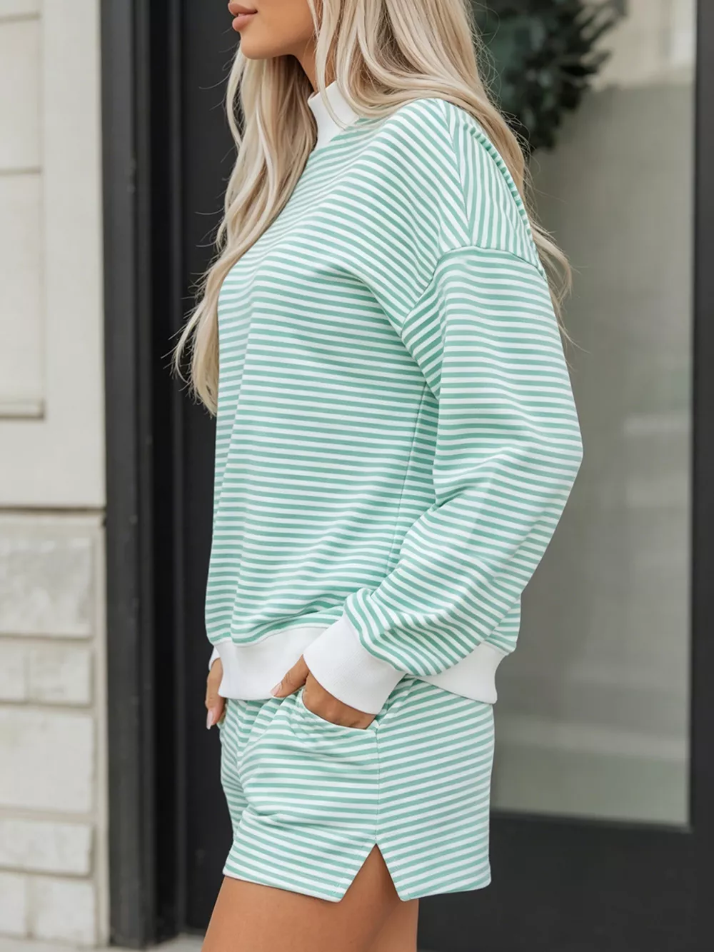 Striped Oversized Sweatshirt and Shorts Set, image 9