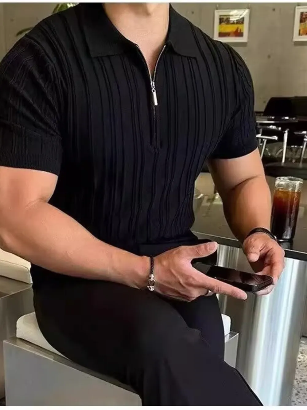 Men's Full Size Slim Fit Zip Collar Short Sleeve Polo Plus Size, image 3