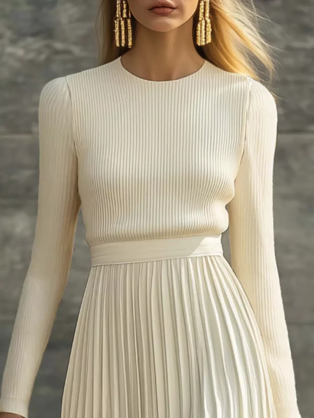Ribbed Knit Pleated Midi Dress, image 4