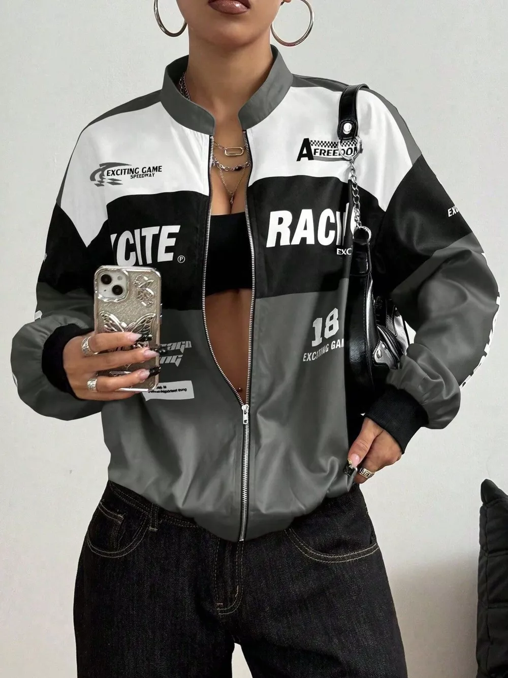 Letter Print Zip Up Jacket, image 28