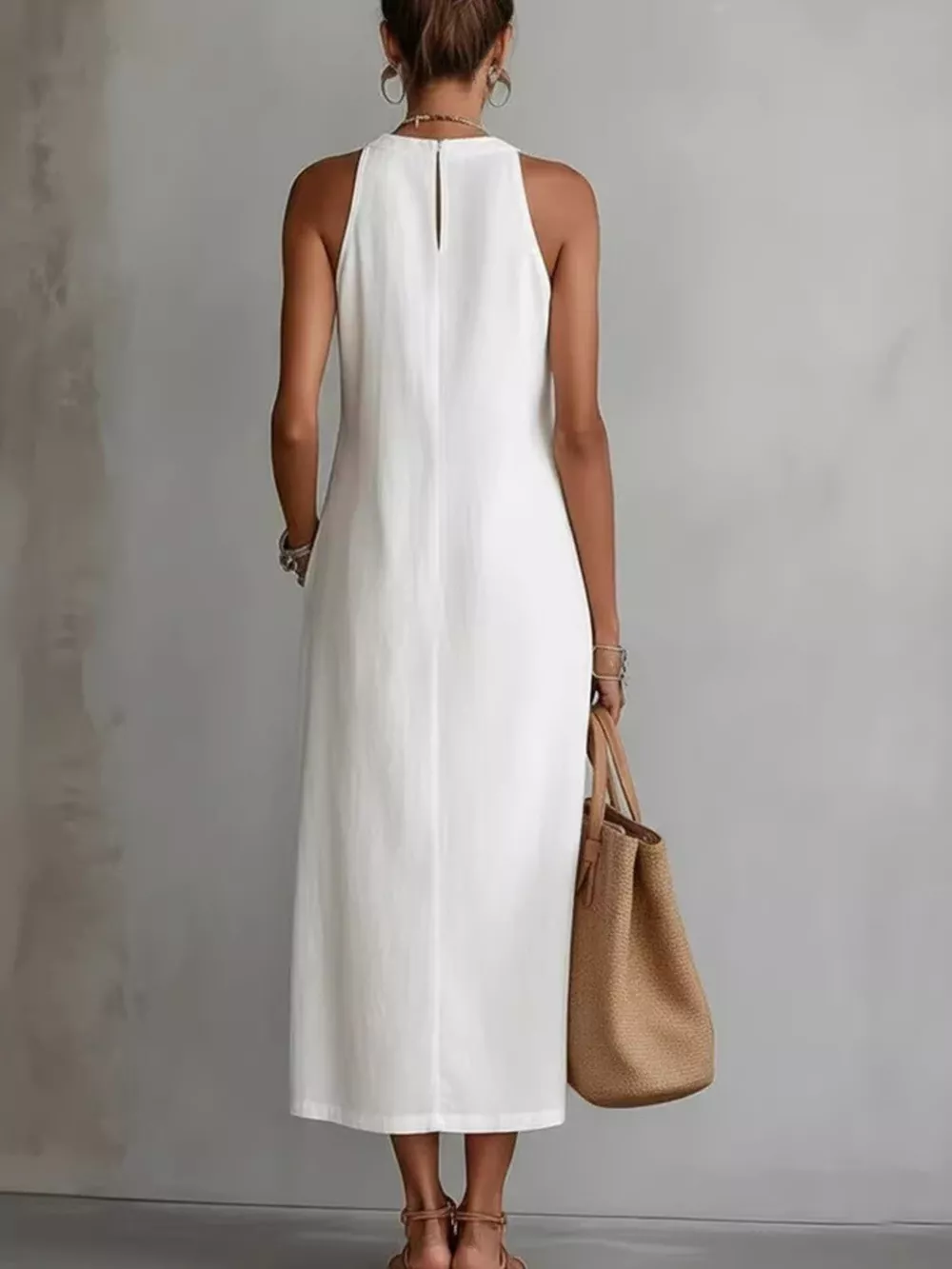 Side Slit Sleeveless Hollow-Out Trimmed Midi Dress, image 3