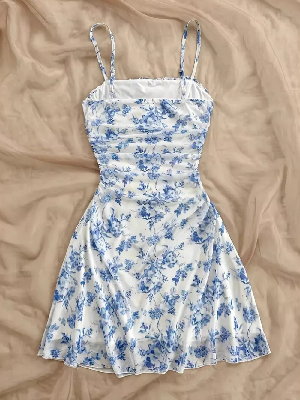 Floral Ruched Spaghetti Strap Mini Dress, image 8
