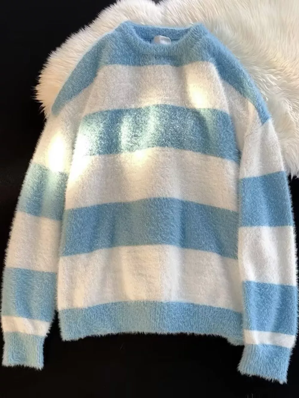 Men's Striped Fuzzy Knit Pullover Sweater, image 2