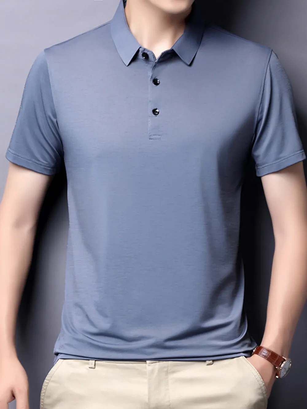 Men's Plus Size Button Detail Short Sleeve Polo, image 2