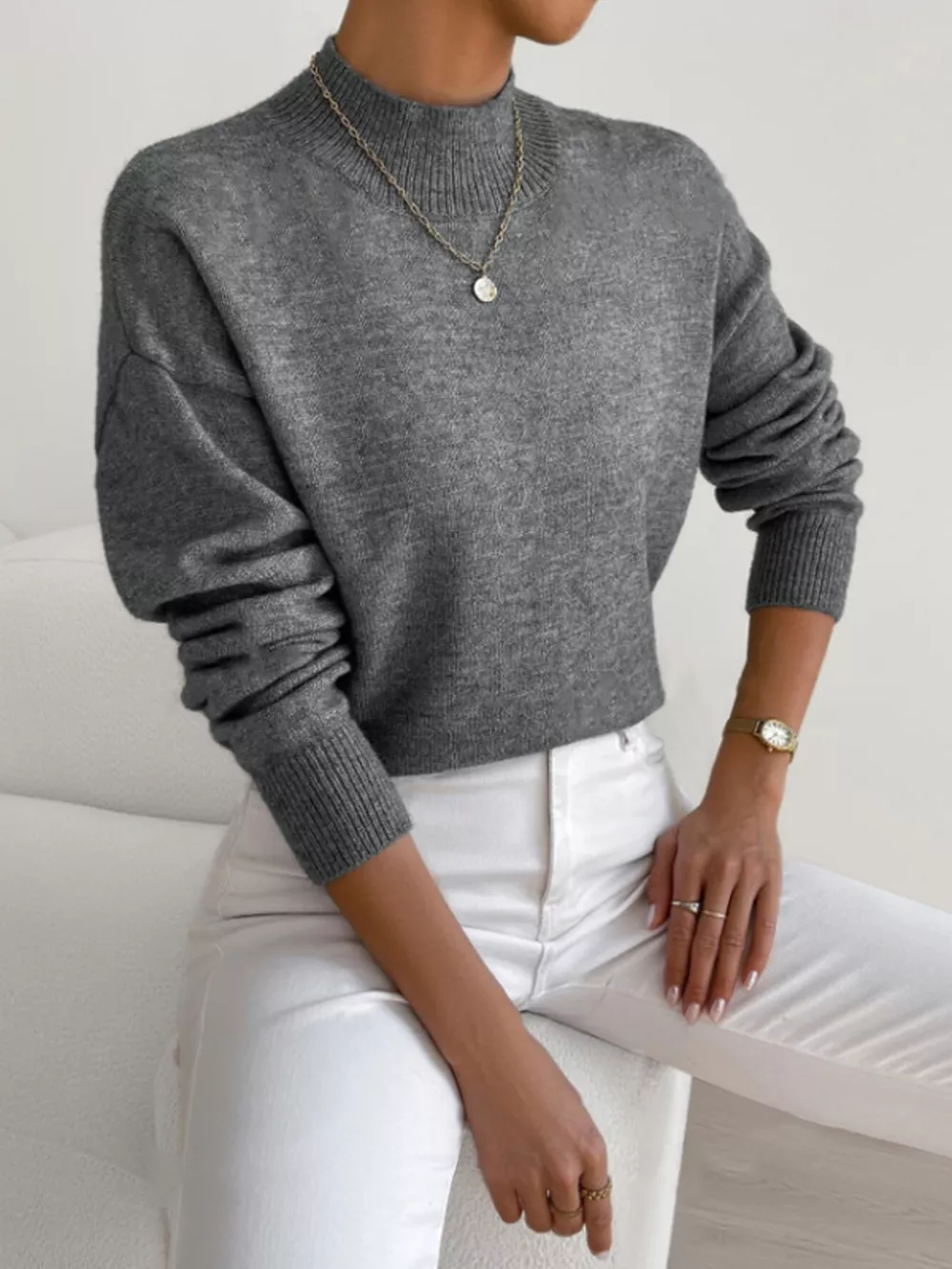Mock Neck Dropped Shoulder Sweater, image 4