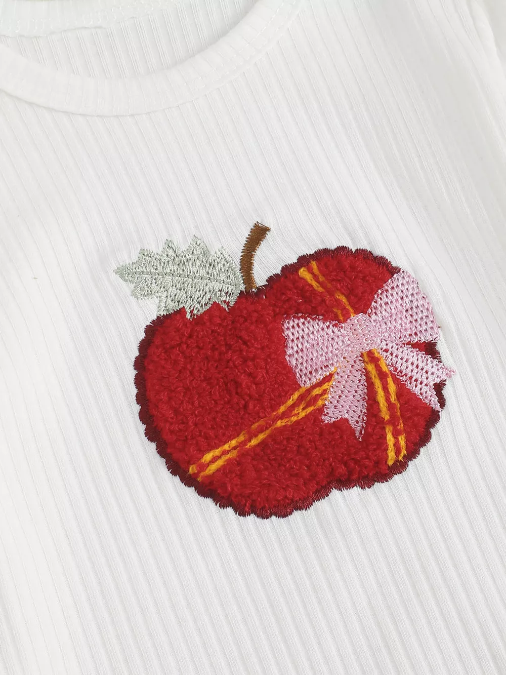 Children's Ribbed Apple Bodysuit & Flare Pants Set with Headband, image 3