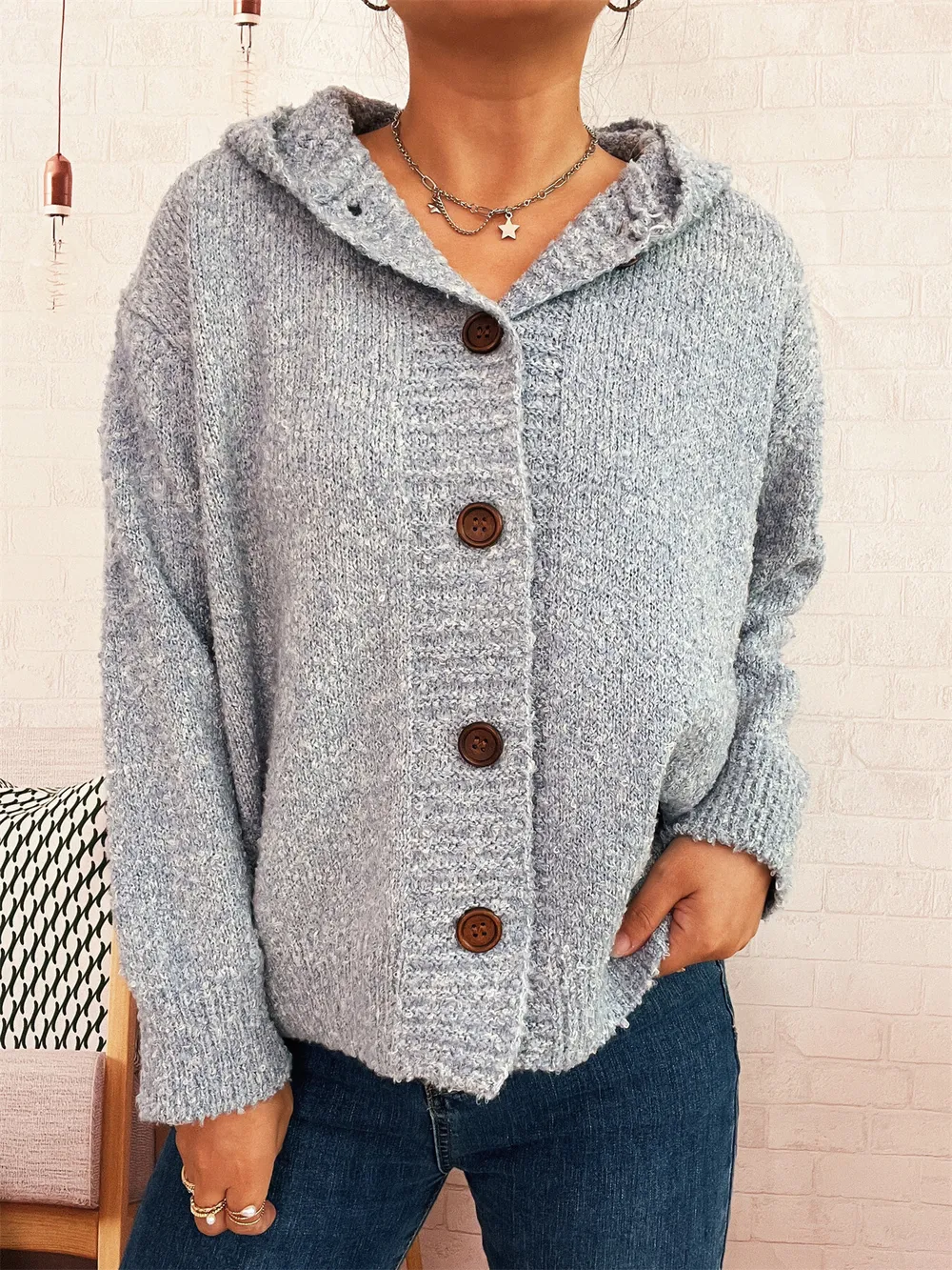 Cozy Button-Up Hooded Cardigan, image 7