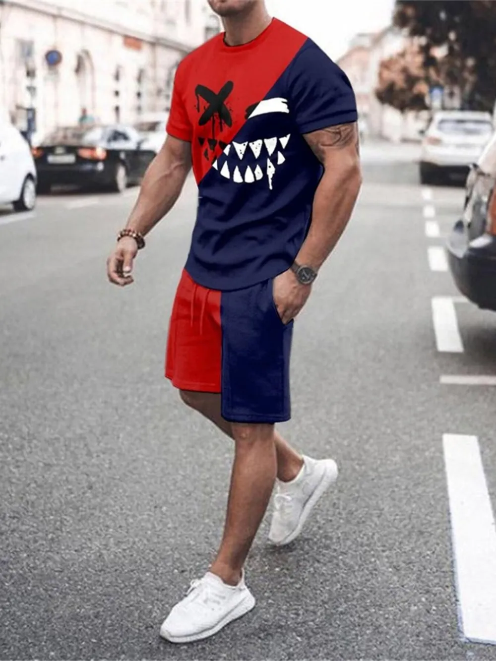 Men's Full Size Gradient Color Casual Tee and Shorts Plus Size Set, image 5