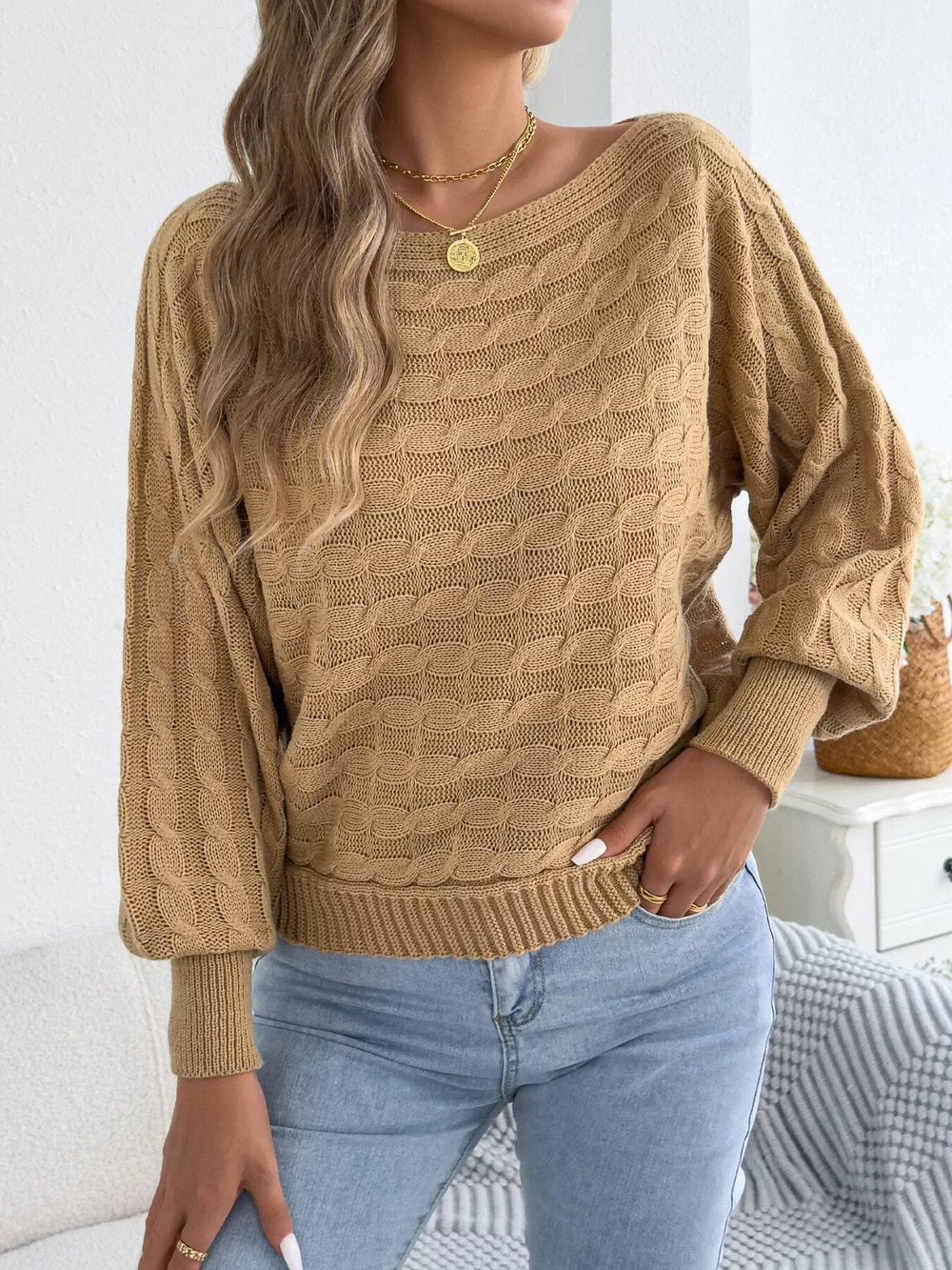 Cable Knit Boat Neck Sweater, image 6