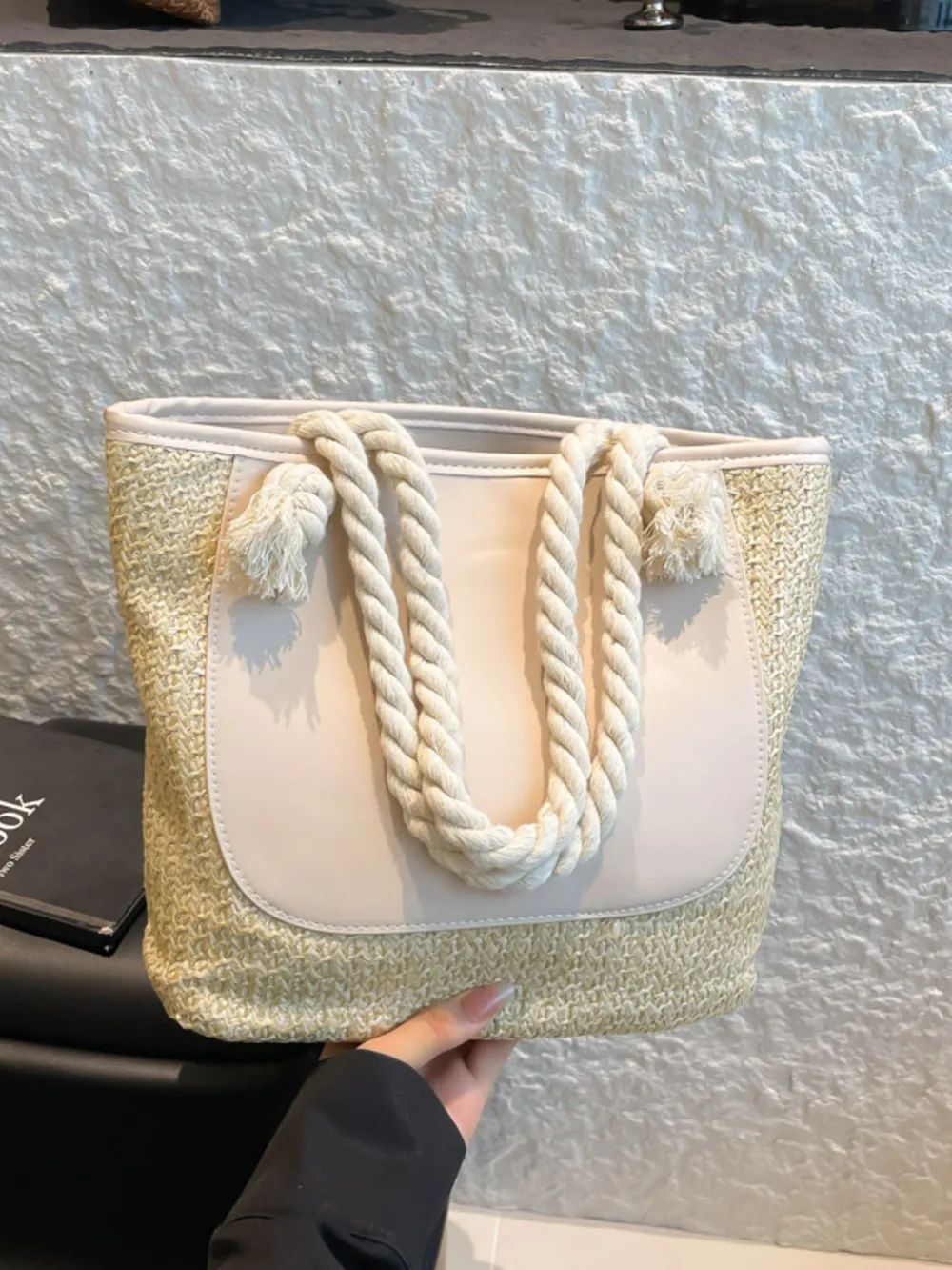 Rope Handle Straw Tote Bag, image 4