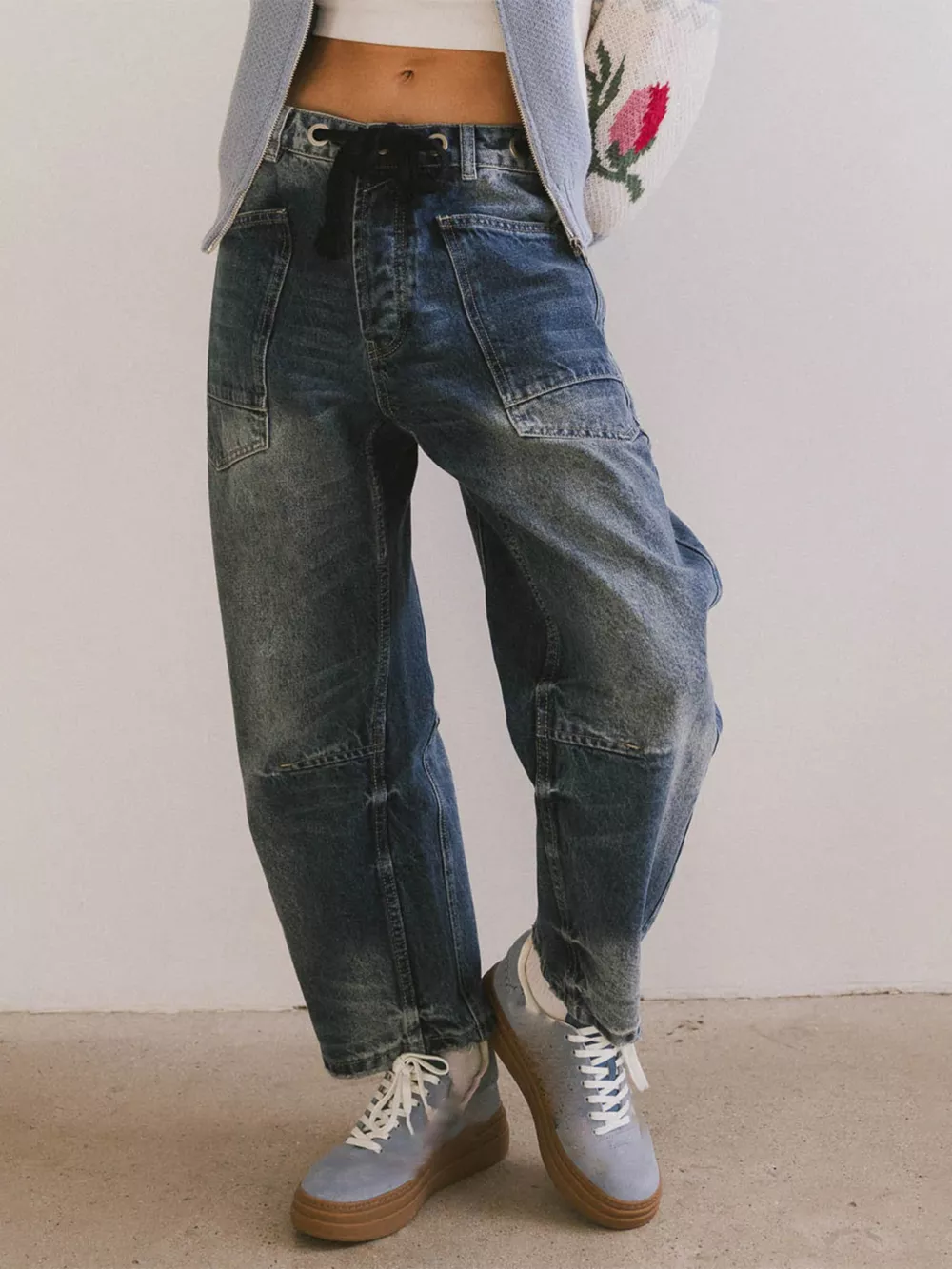Drawstring Wide Leg Cropped Jeans, image 15