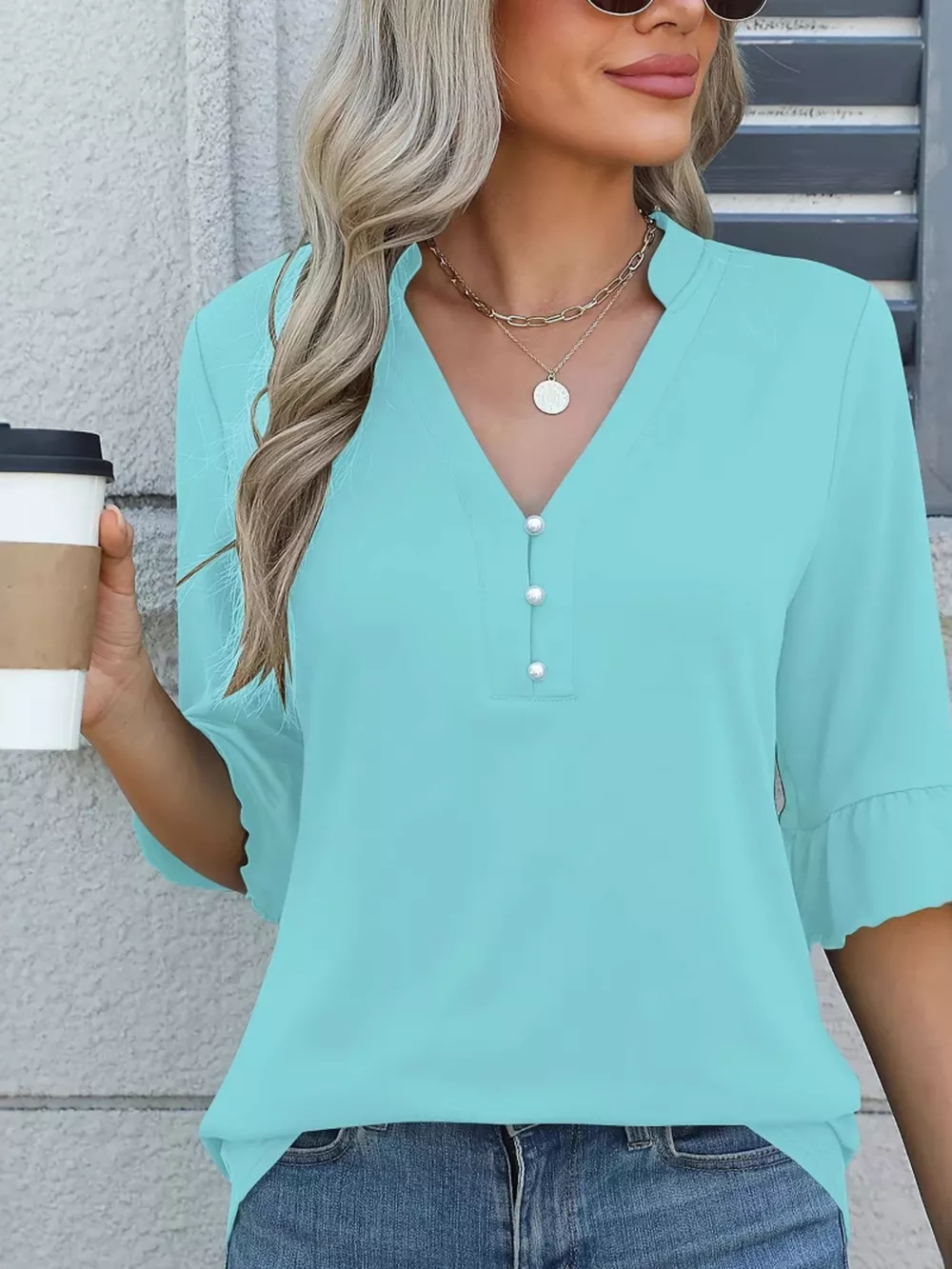 Full Size Notched Flounce Sleeve Blouse Plus Size, image 18