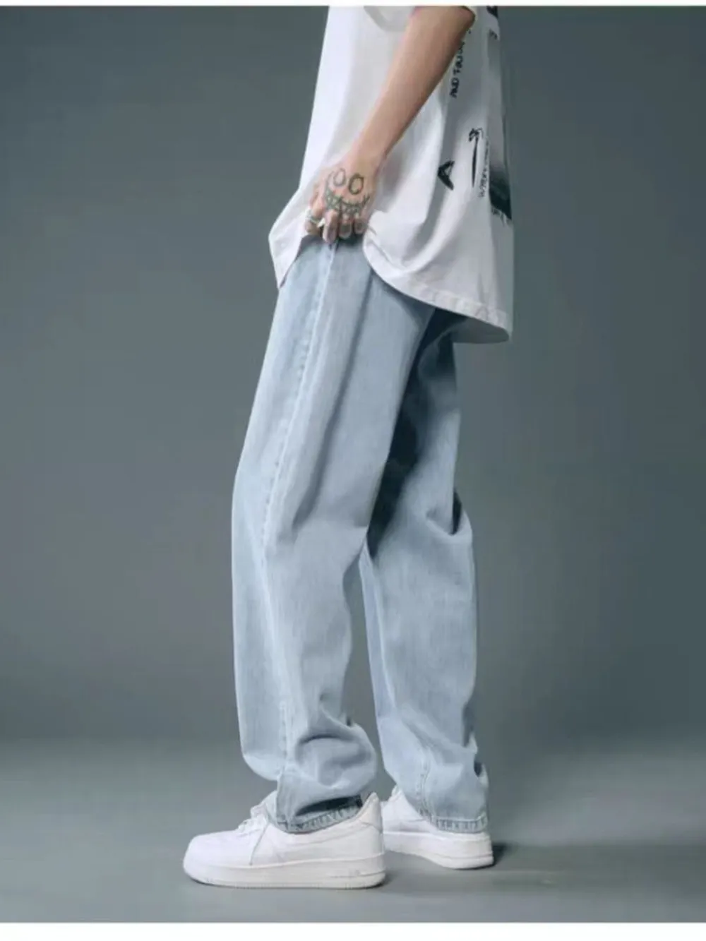 Men's Full Size Wide Leg Wash Relaxed Fit Jeans Plus Size, image 8