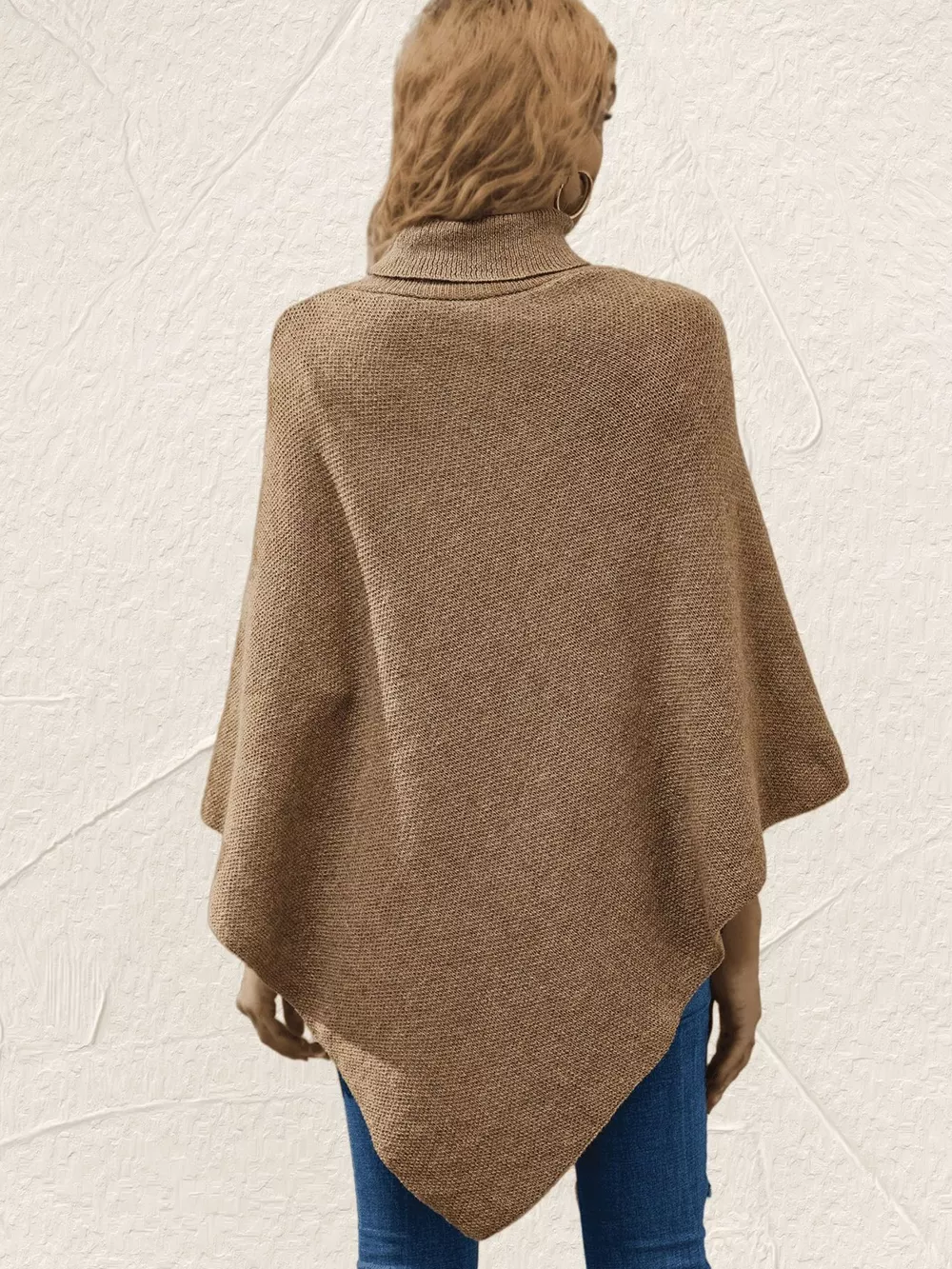 Button-Decor Turtleneck Poncho Pullover, image 20