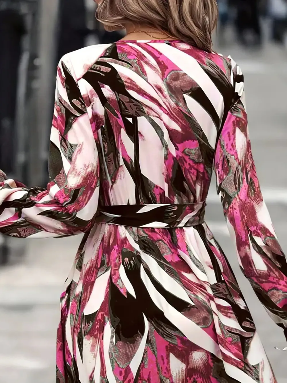 Printed Surplice Long Sleeve Maxi Dress, image 12