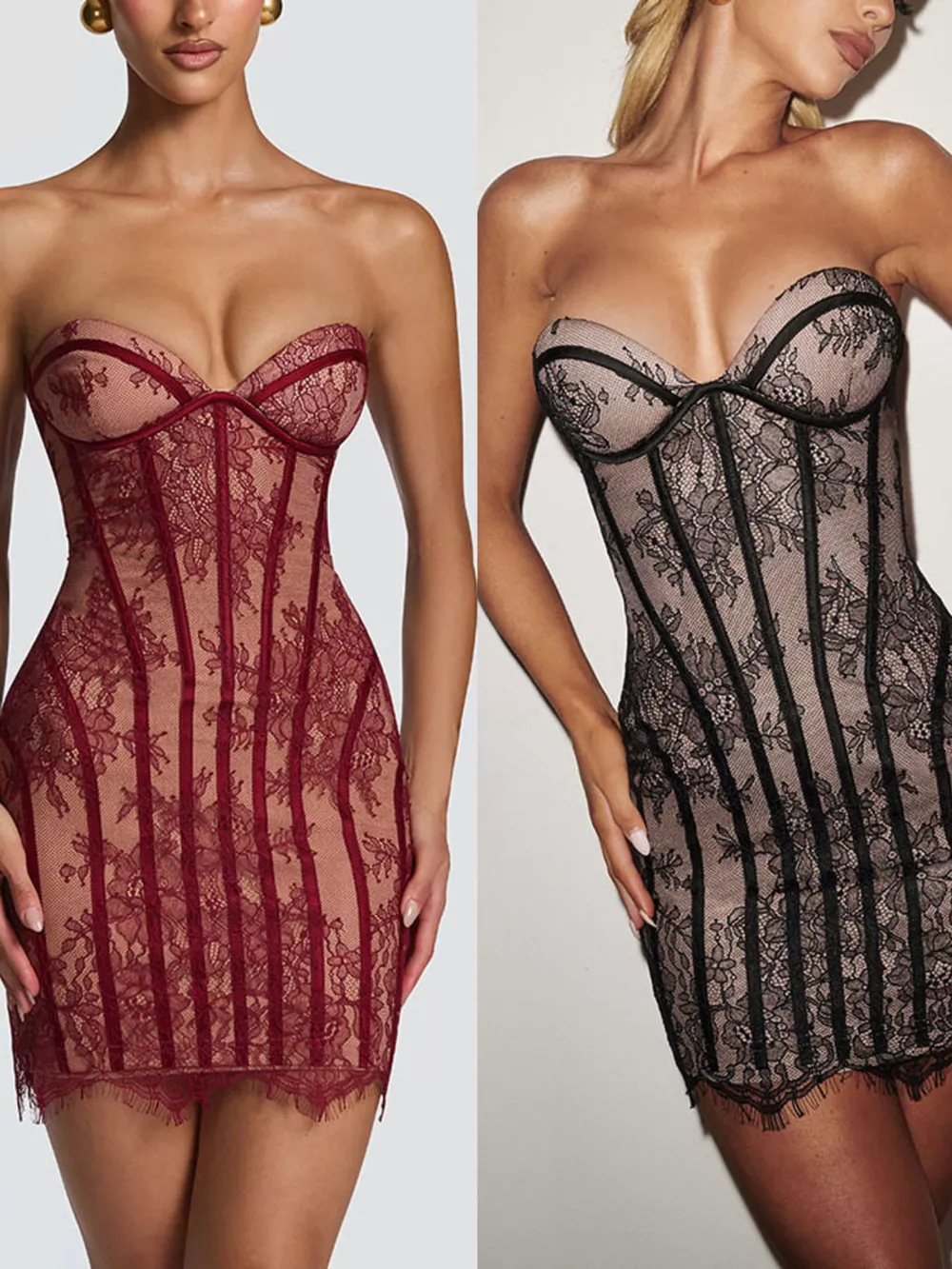 Lace Detail Tube Mini Dress, image 2