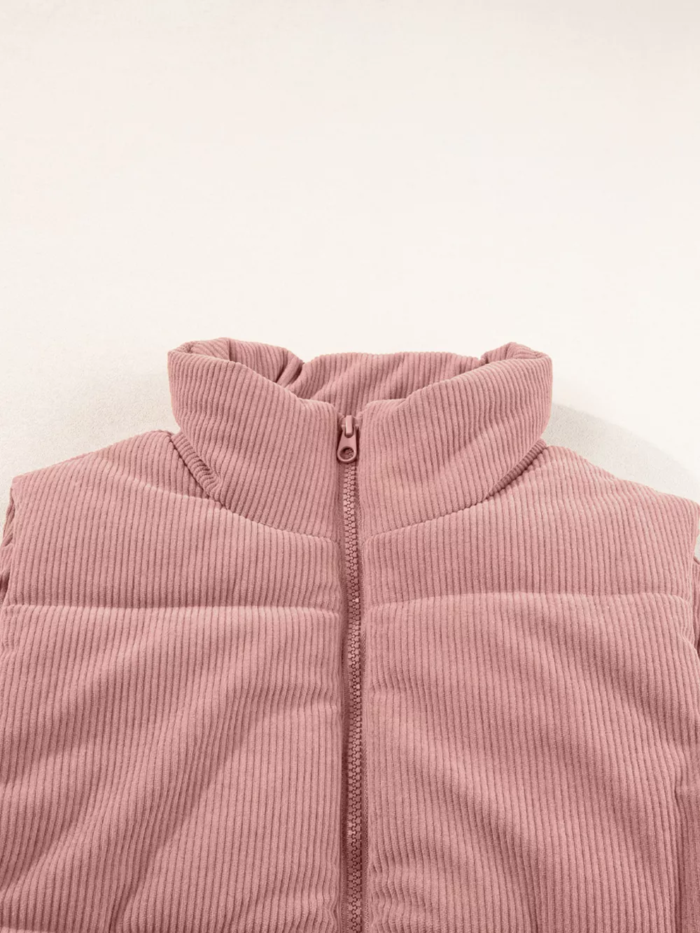Corduroy Stand Neck Zipped Puffer Vest, image 16