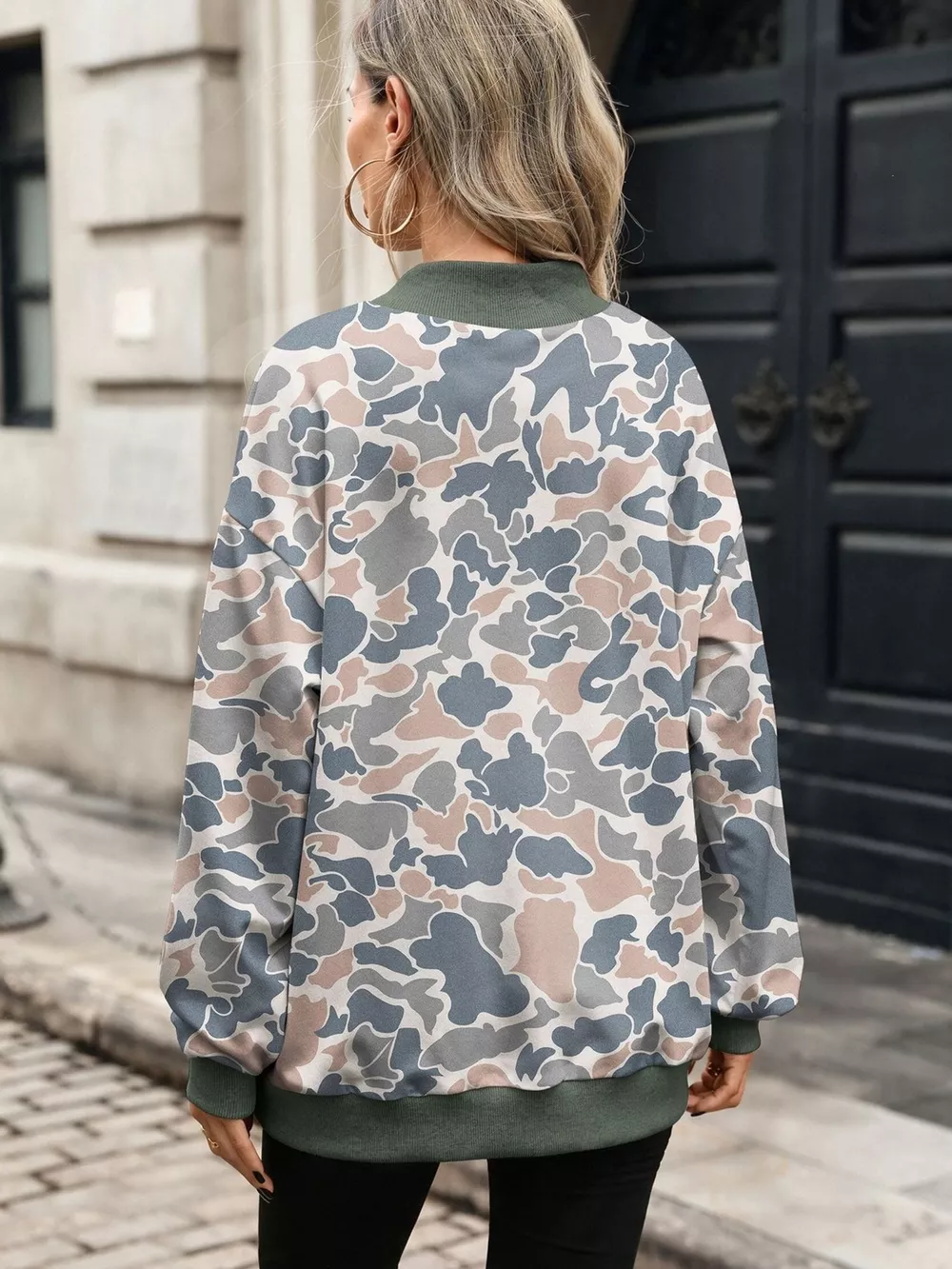Camouflage Print Mock Neck Sweatshirt, image 6