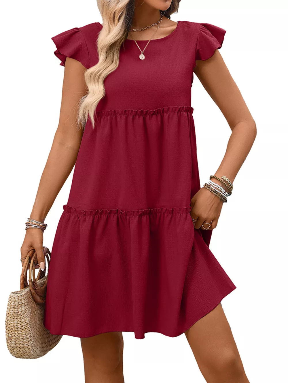 Ruffle Sleeve Tiered Mini Dress, image 20