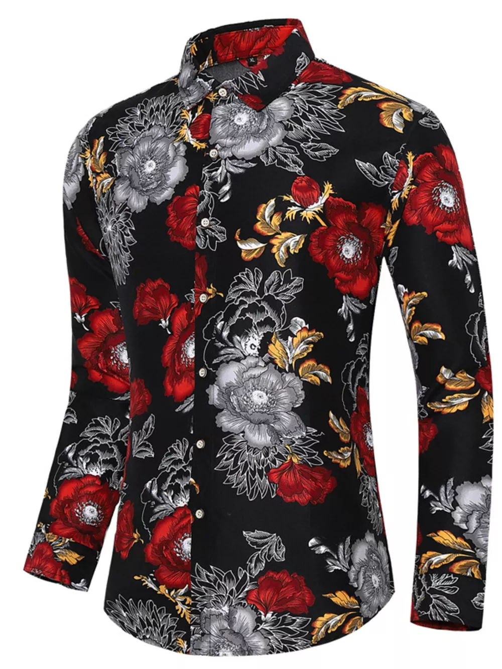 Men's Plus Size Floral Print Long Sleeve Button-Down Shirt, image 4