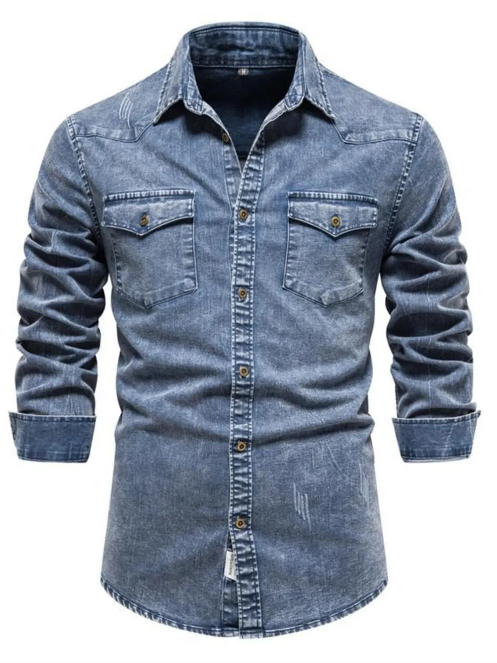 Men's Button Up Long Sleeve Denim Shirt, image 2