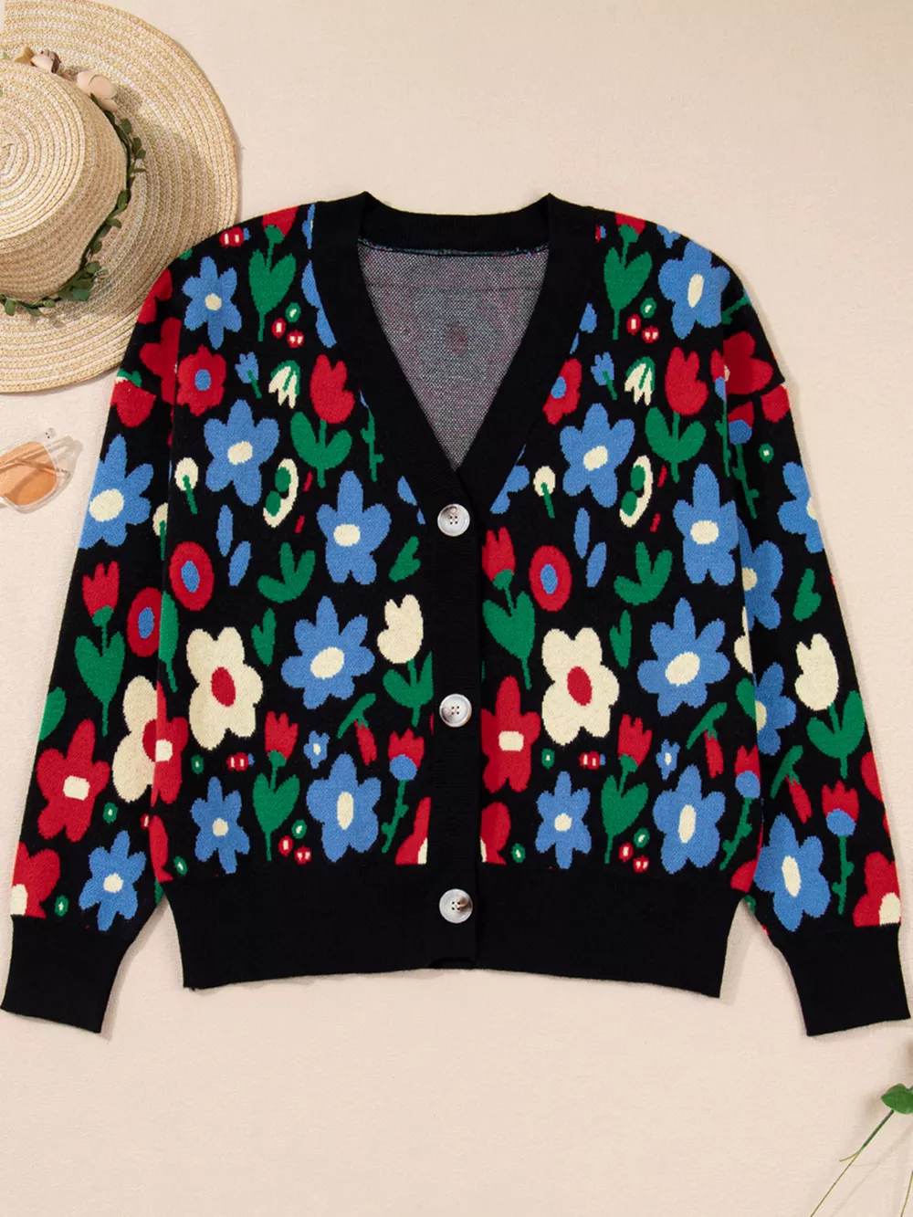 Floral Print V Neck Buttoned Cardigan, image 3