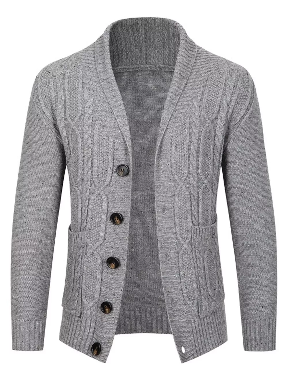 Men's Plus Size Speckled Cable Knit Shawl Collar Cardigan, image 3