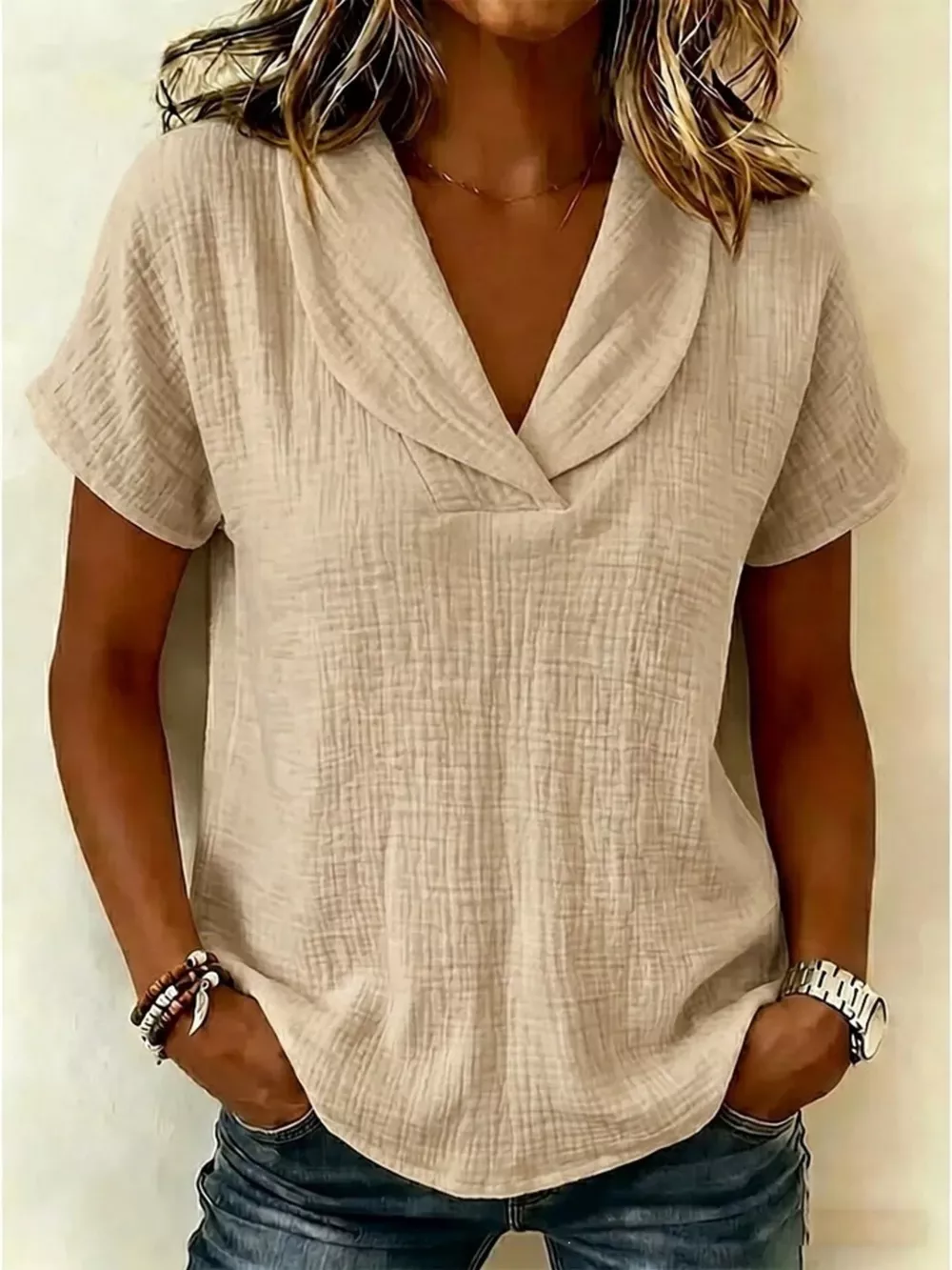 Full Size Textured Short Sleeve Blouse Plus Size, image 4