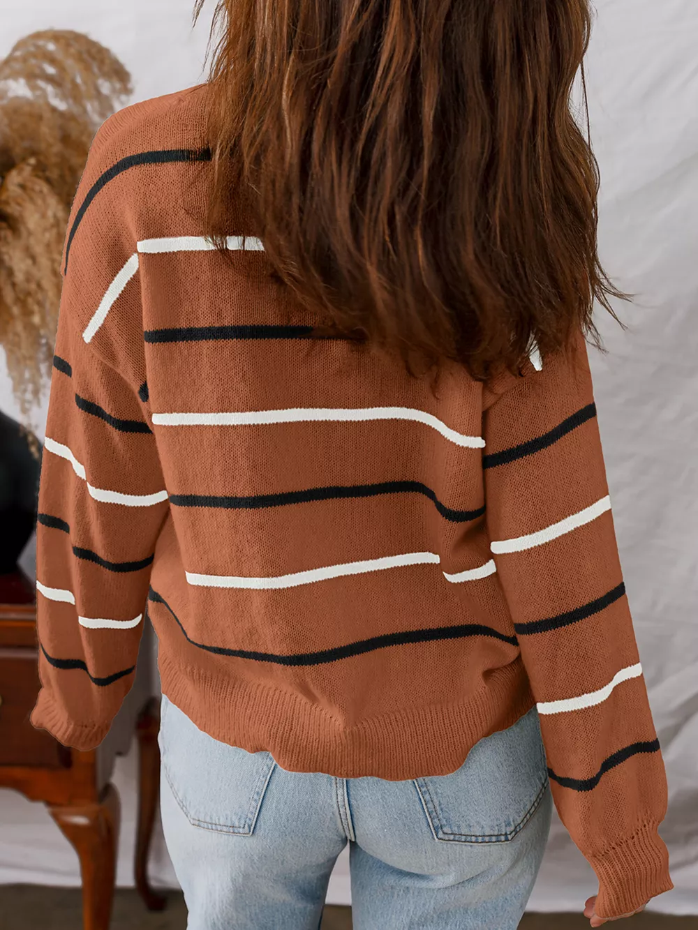 Stripe Striped Ribbed Edge Drop Shoulder Sweater, image 14