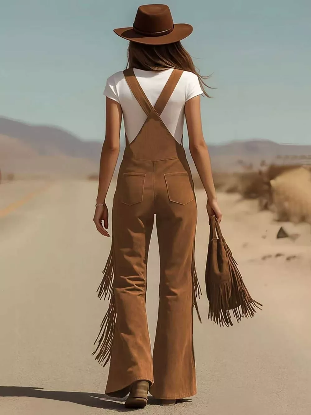Fringe Detail Flare Leg Overalls, image 8