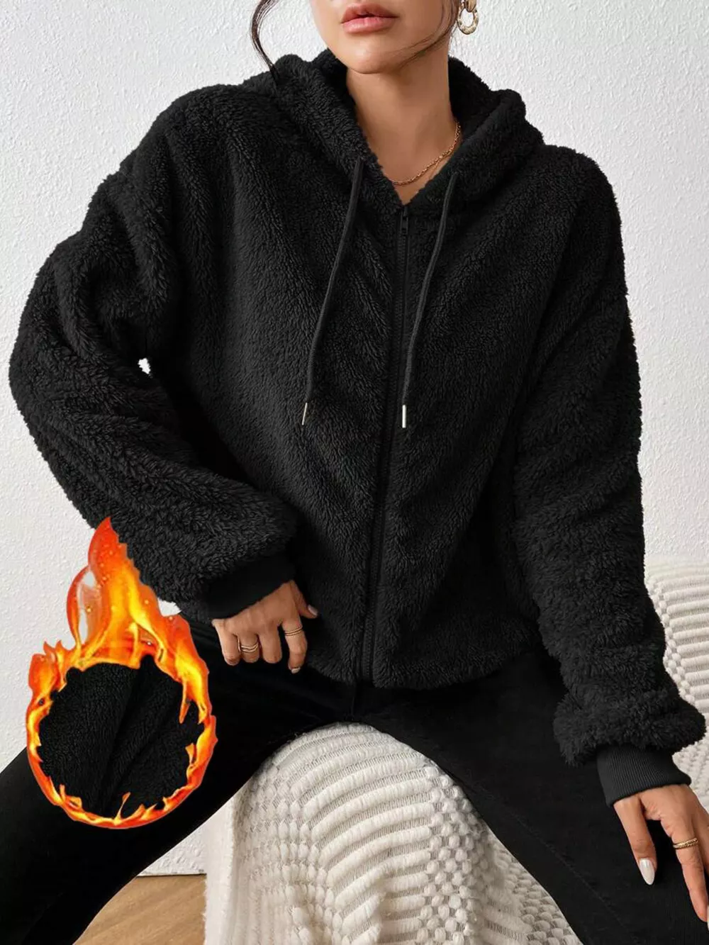 Zip-Up Plush Hooded Outerwear, image 5