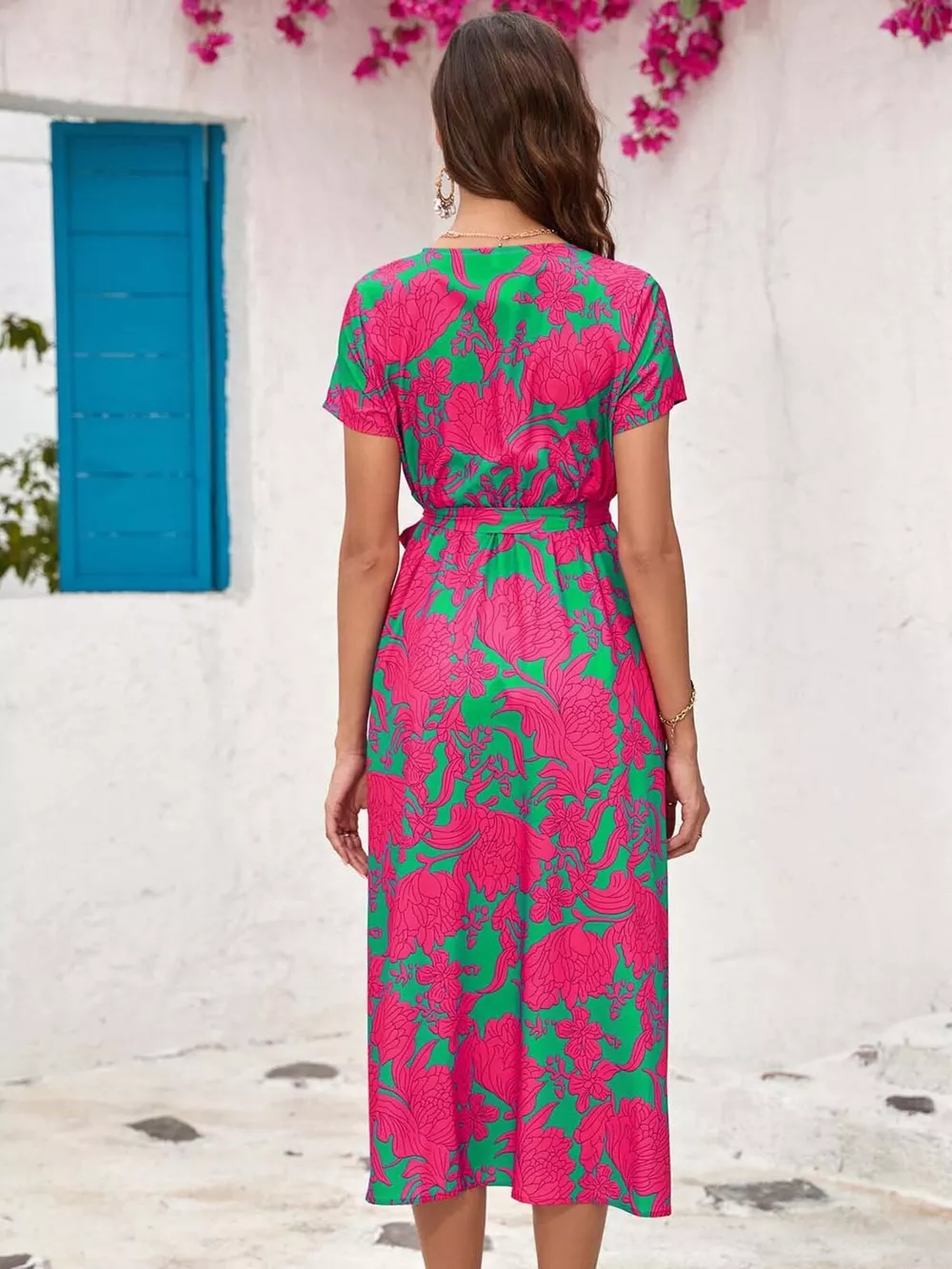 Surplice Short Sleeve Midi Dress, image 16