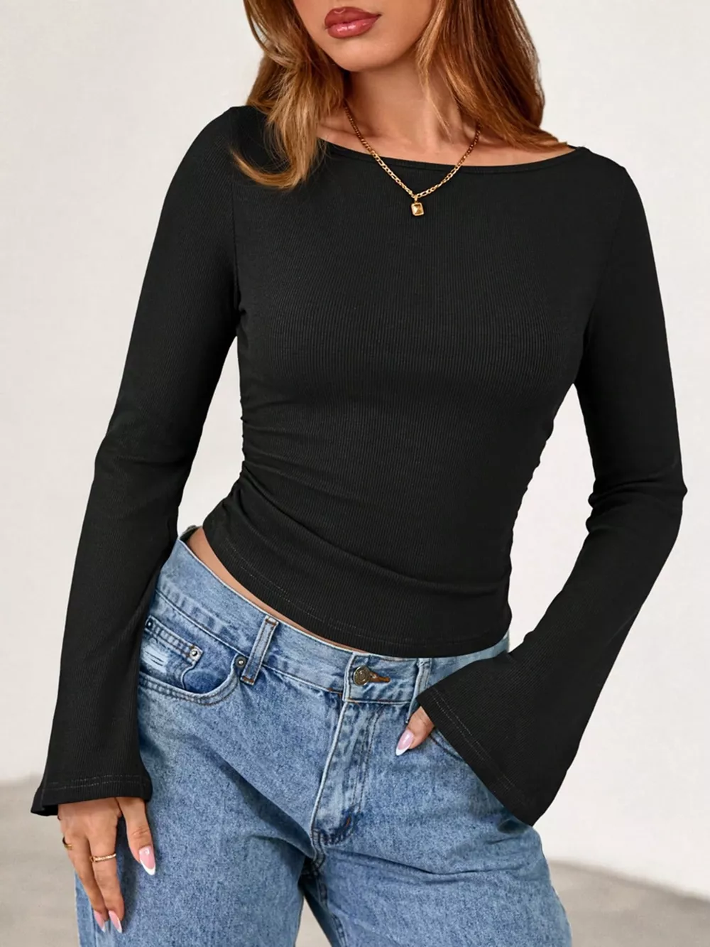 Boat Neck Flare Sleeve T-Shirt, image 8