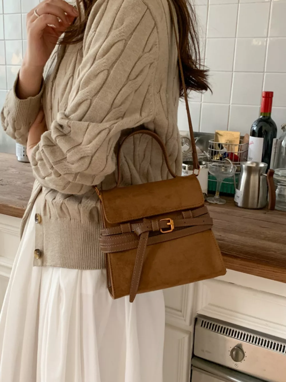 Suede Buckle Decor Crossbody Bag, image 23