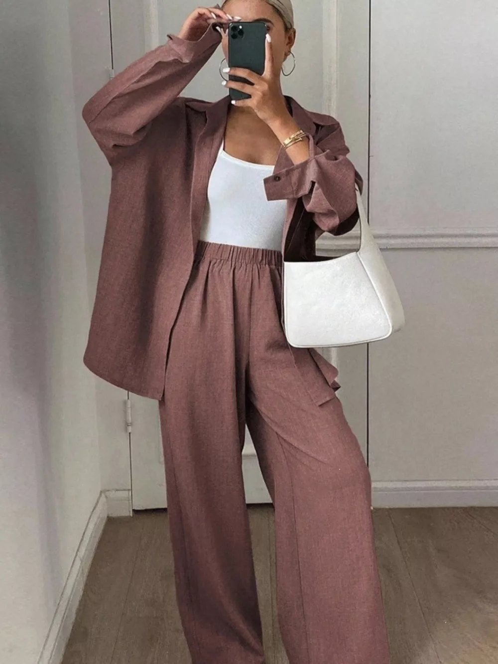 Button-Down Shirt and Wide-Leg Pants Set, image 20