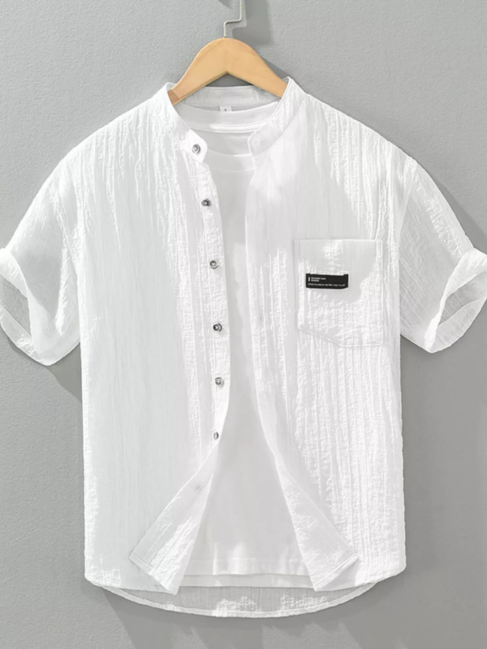 Men's Plus Size Casual Textured Button Up Shirt, image 3