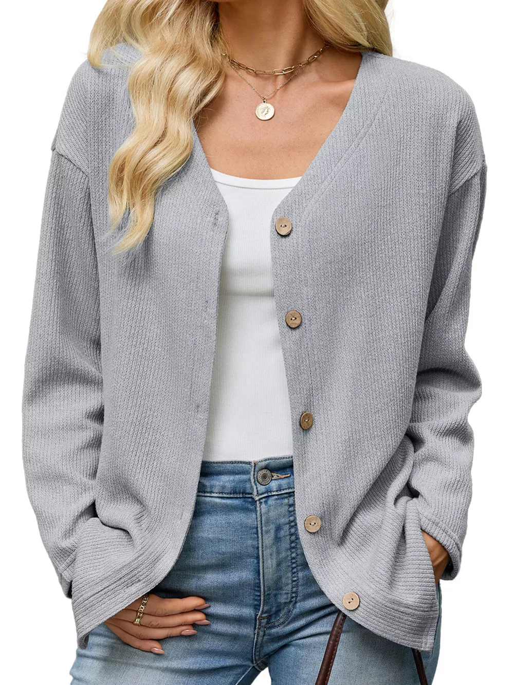 V-Neck Button-Down Cardigan, image 25