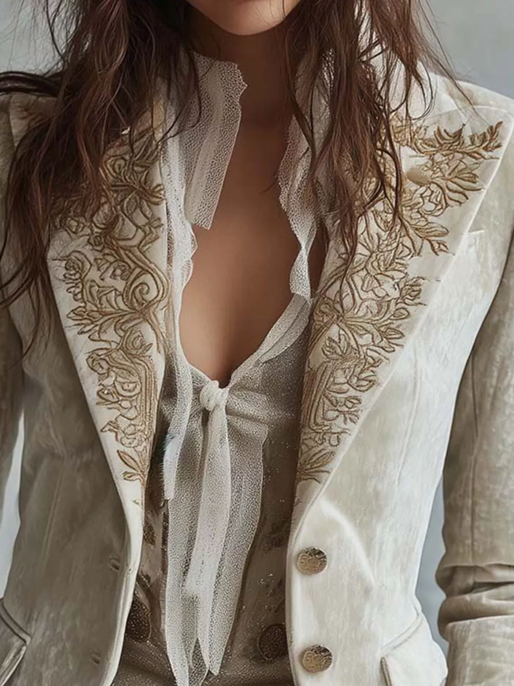 Embroidered Velvet Long Sleeve Blazer, image 3