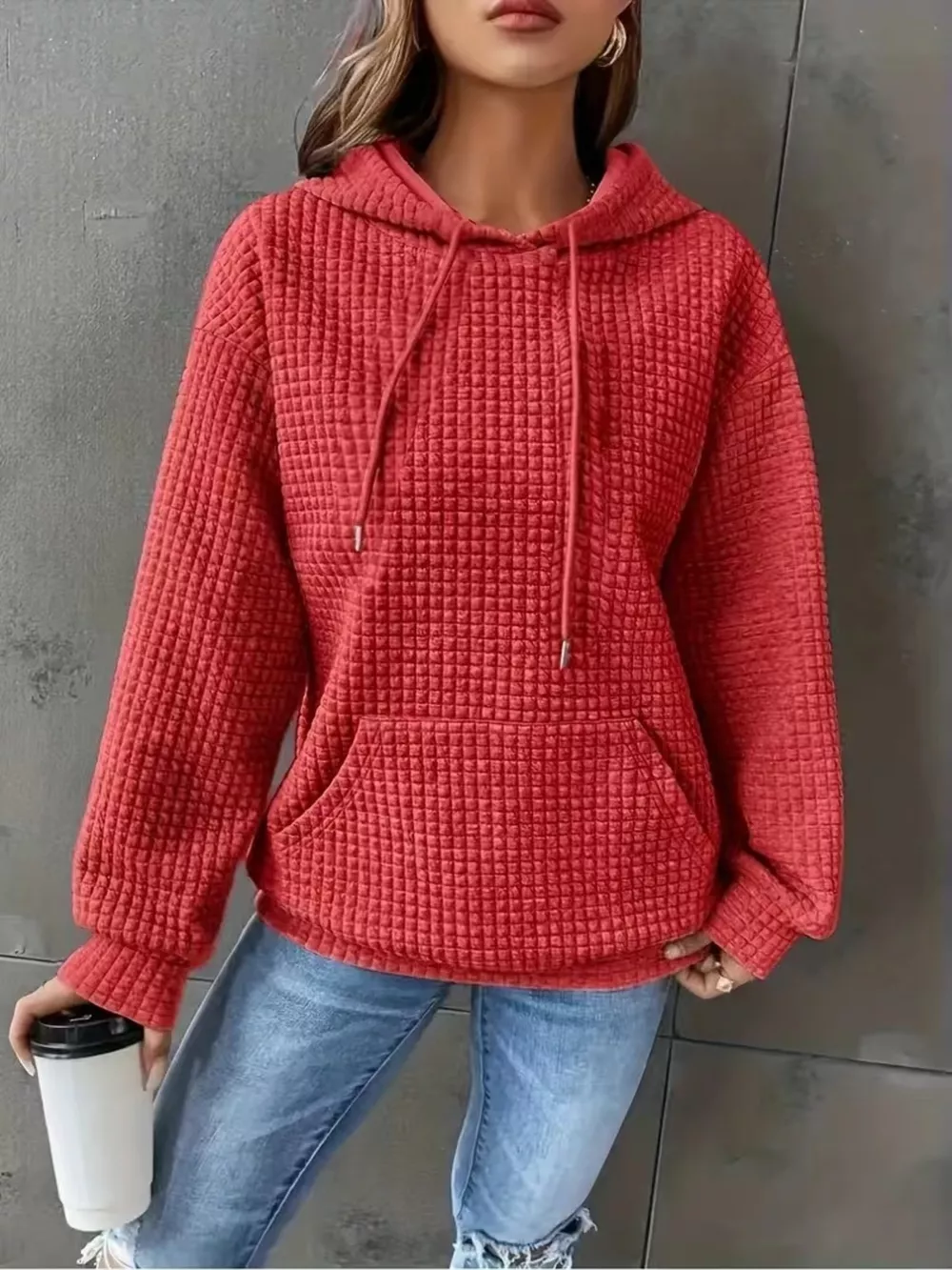 Textured Knit Drawstring Hoodie, image 27