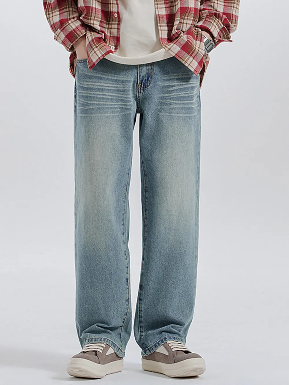 Men's Wide Leg Washed Jeans, image 6