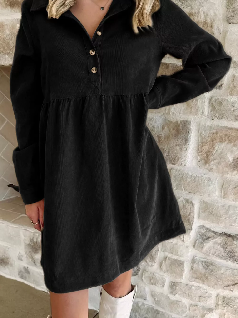 Casual Corduroy Button Detail Mini Dress, image 6