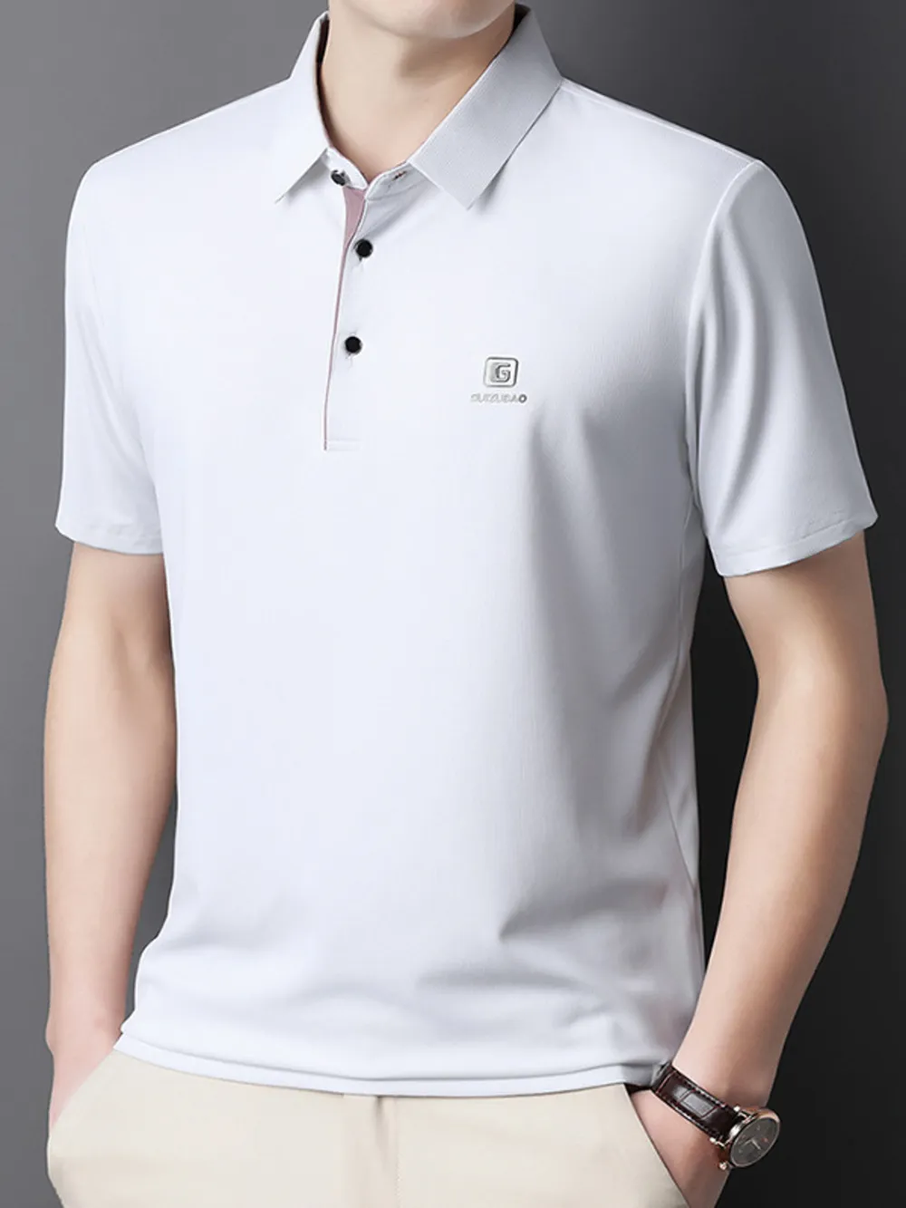 Men's Full Size Button Detail Short Sleeve Polo Plus Size, image 2