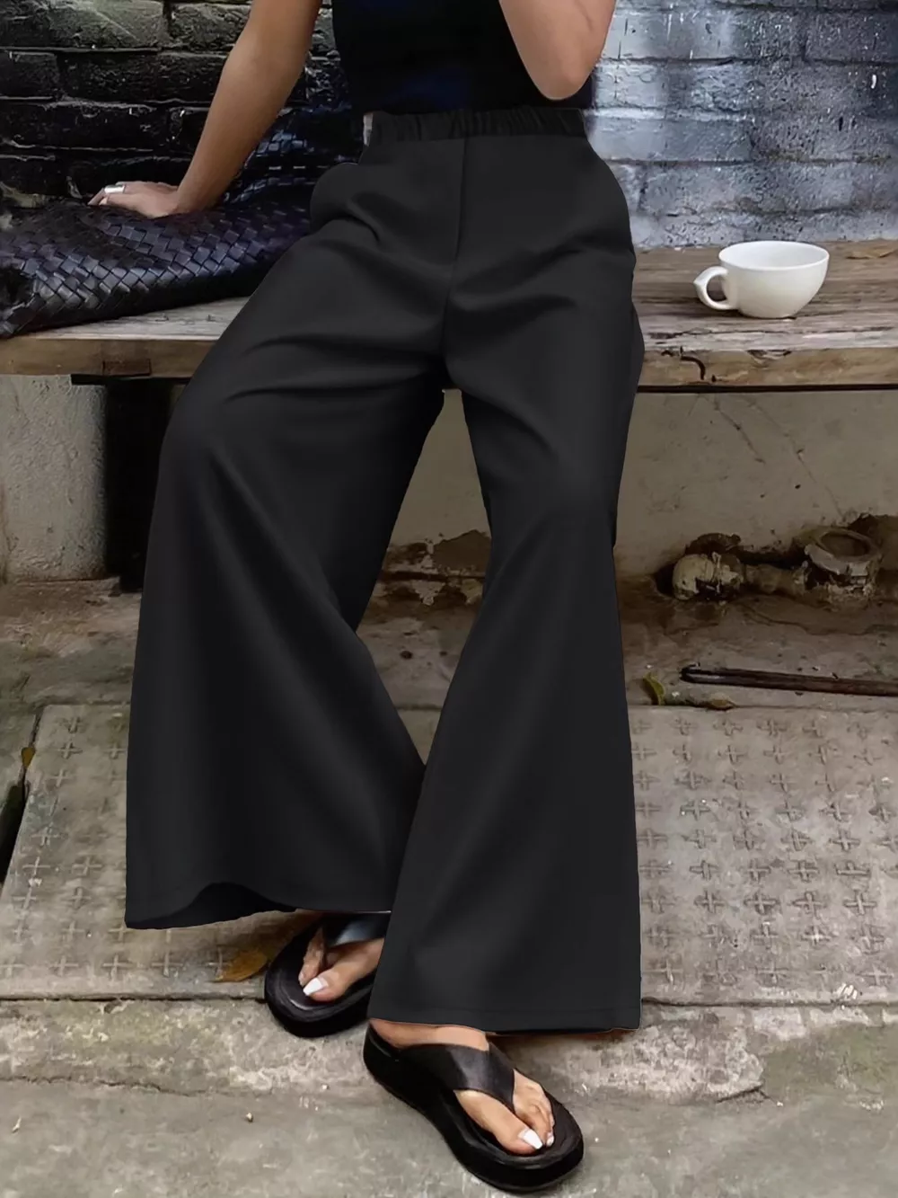 Plus Size Elastic Waist Wide Leg Pants, image 7