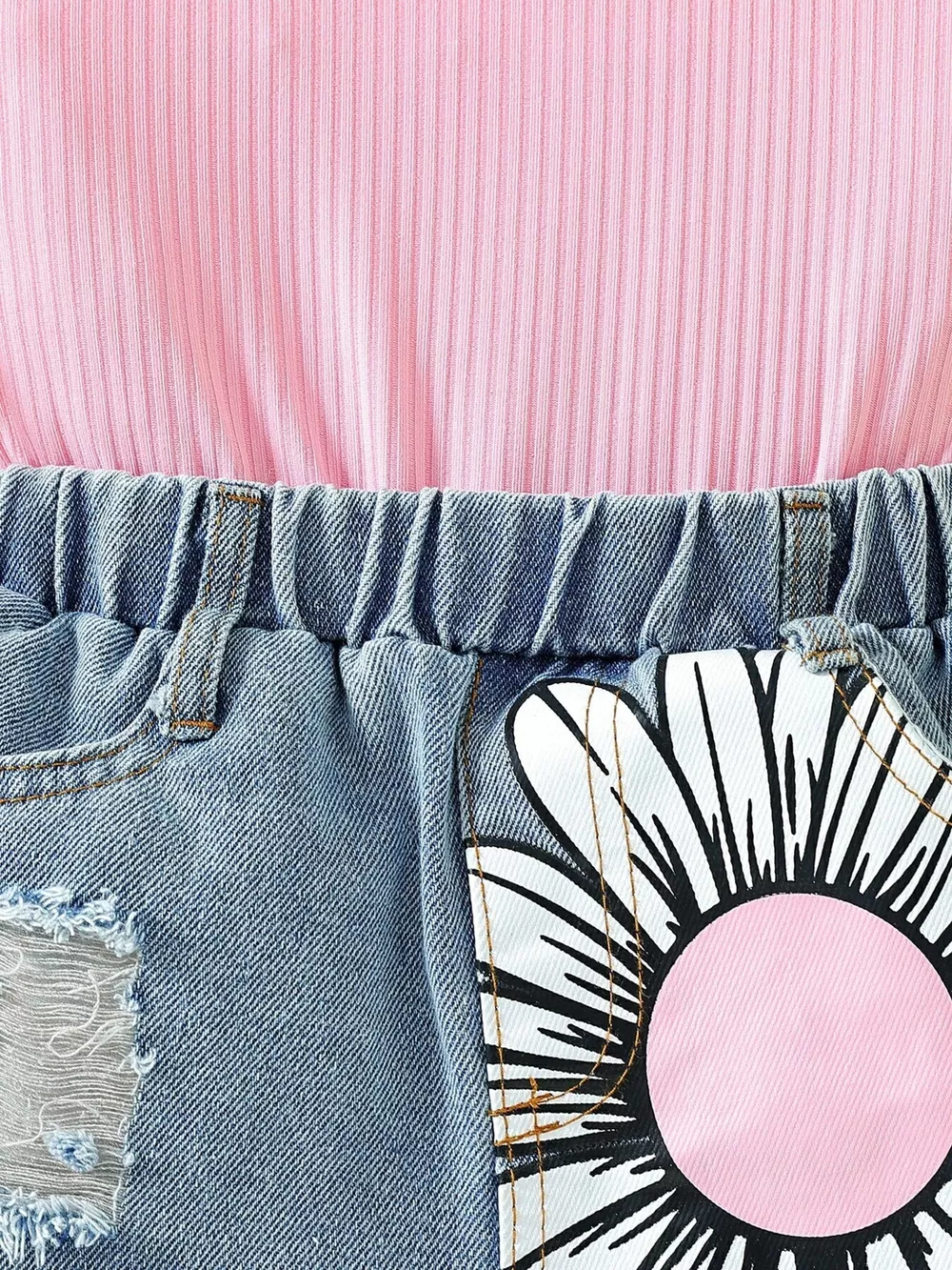 Children's Top & Sunflower Denim Shorts Set, image 3