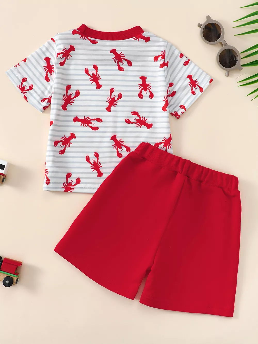 Children's Lobster Print Striped T-shirt and Shorts Set, image 4